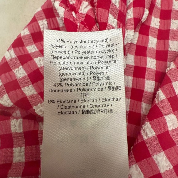 Ganni Women's Stretch Seersucker Maxi Smock Dress Red Gingham Checkered Size XL - Picture 10 of 10